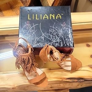 Liliana Brand Tan Suede Heels with Fringe